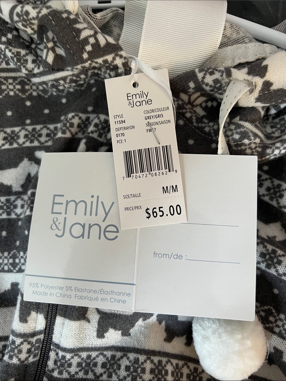 Emily & Jane Fair Isle Dog Print Hooded One Piece Pajamas NWT Medium - Picture 5 of 7